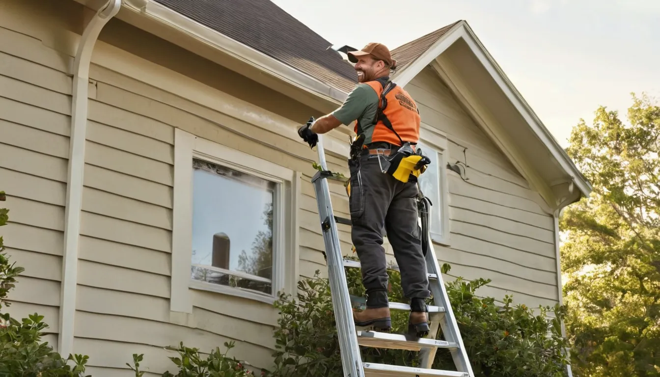 Friendly home provider inspecting a roofline vent on a house in Burlington