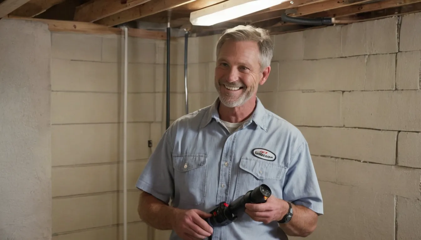A friendly provider showing a homeowner a basement foundation wall during a termite inspection in Burlington